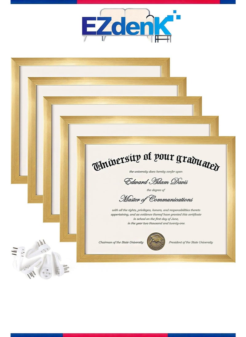 EZdenK 21.7x 28 cm Document Frame， Set of 5 Document Certificate Frames， Picture Frames for Wall and Tabletop， Gold - Image 1